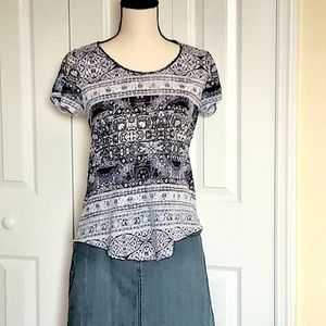 Lucky Brand Short Sleeve Pattern Top Size S